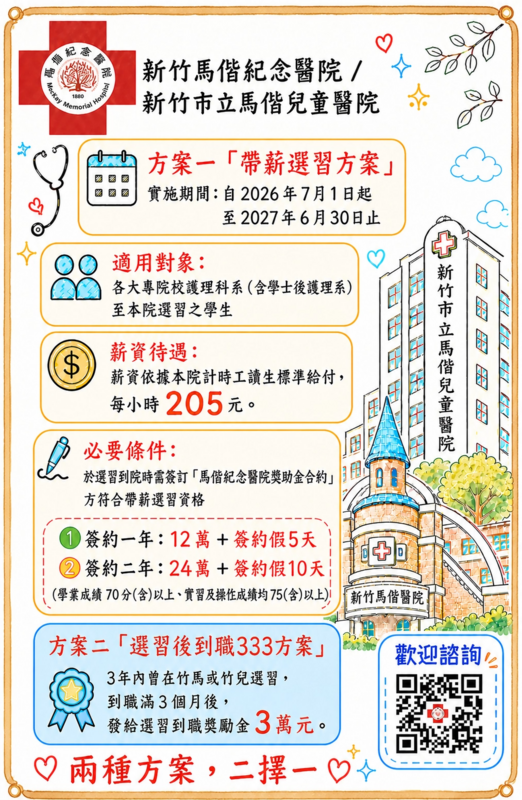 新竹馬偕紀念醫院暨新竹市立馬偕兒童醫院 選習方案宣傳圖片