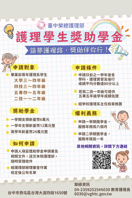 台中市臺中榮民總醫院護理部 護理學生獎助學金圖片